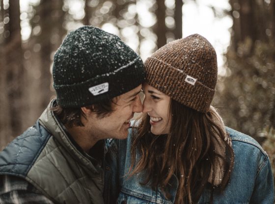 happy couple in the snow