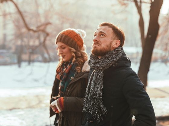 couple walking outside during winter